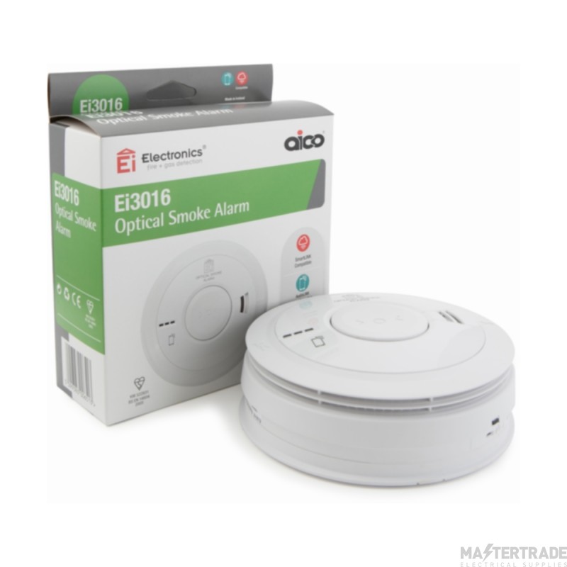 Aico Mains Optical Smoke Alarm with Rechargeable Battery 3000 Series White 230V