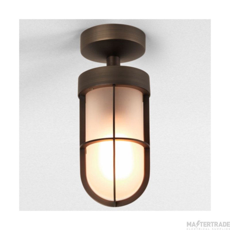 Astro Cabin Frosted Semi Flush Outdoor Ceiling Light in Bronze 1368028