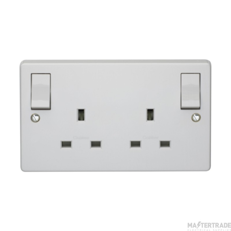Crabtree Capital 2 Gang DP 13A Switched Socket White c/w Outboard Rockers