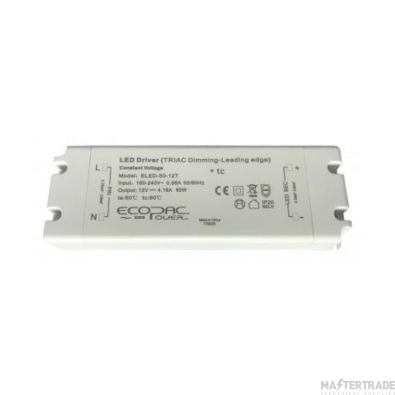 EcoPac 50W 12V TRIAC Dimmable Constant Voltage LED Driver
