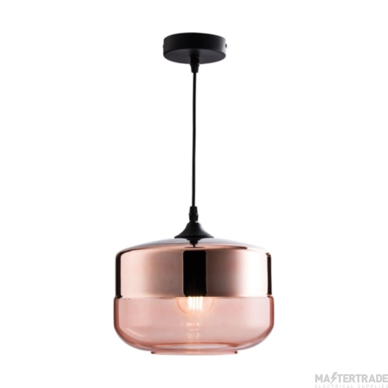 Endon Willis Copper Ceiling Pendant Light with Tinted Cognac Glass Shade
