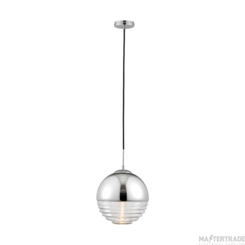 Endon Paloma 1 Light Ceiling Pendant In Chrome And Clear Ribbed Glass