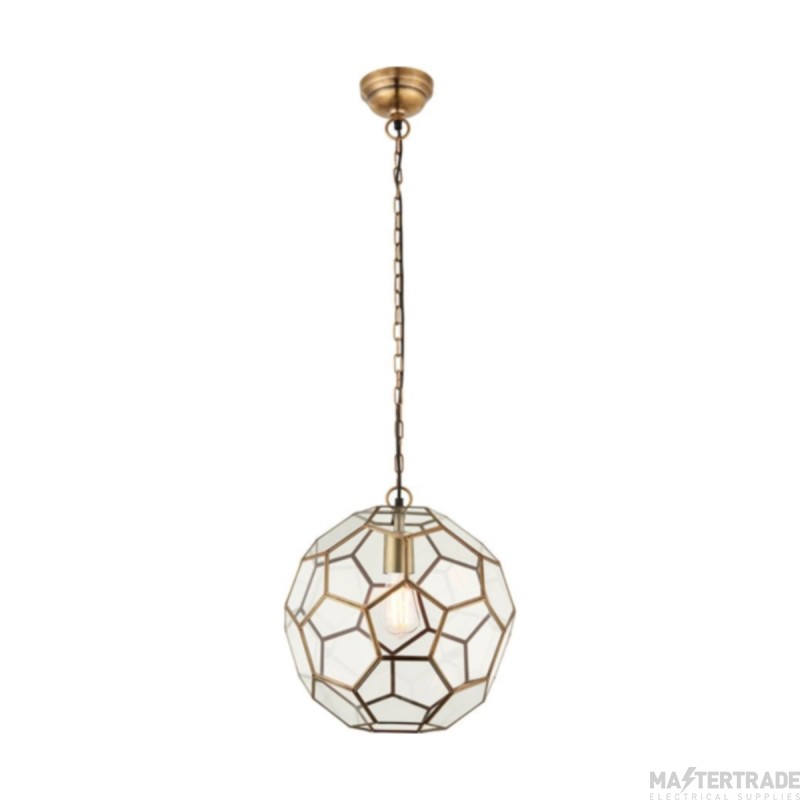 Endon Miele 1 Light Ceiling Pendant In Antique Brass Amd Clear Glass