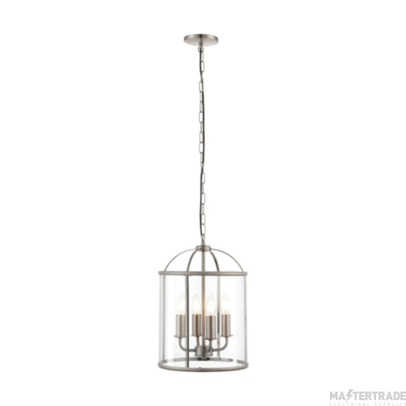 Endon Lambeth 4 Light Ceiling Pendant In Satin Nickel And Clear Glass