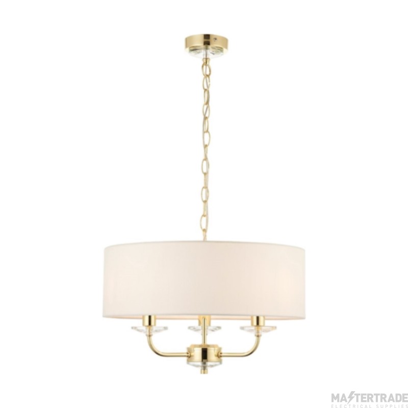 Endon Nixon 3 Light Ceiling In Brass With Crystal And Vintage White Faux Silk Shade