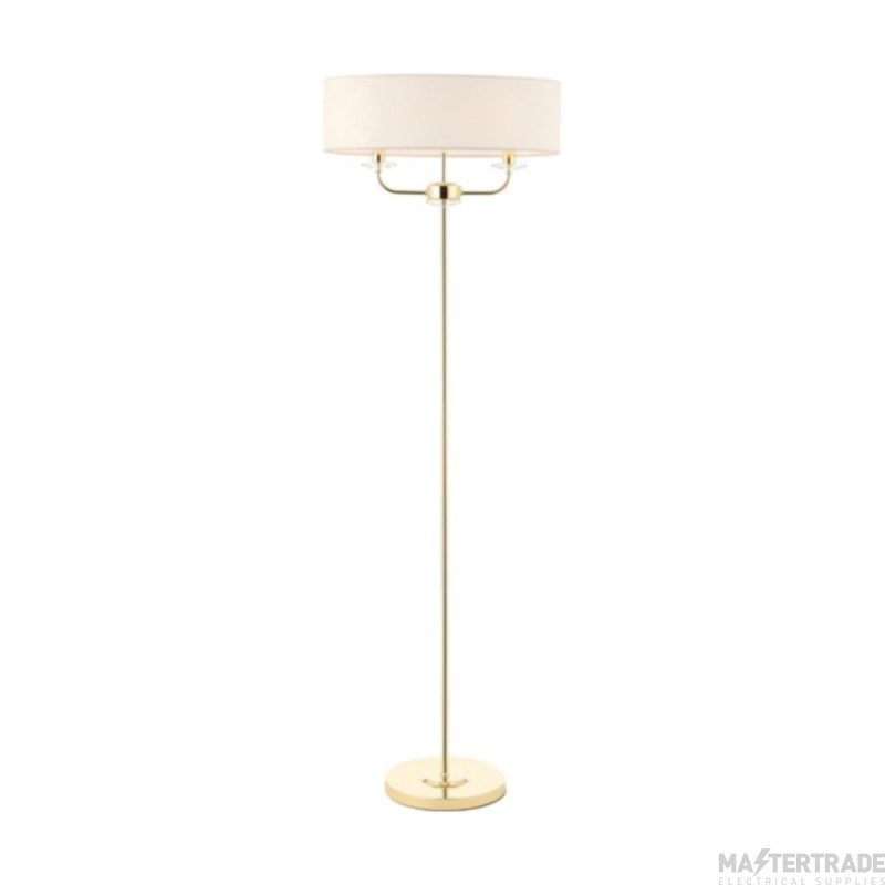 Endon Nixon 2 Light Floor Lamp In Brass With Crystal And Vintage White Faux Silk Shade