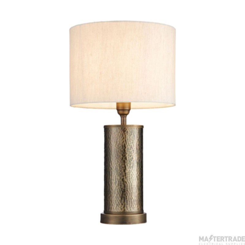 Endon Indara One Light Table Lamp In Aged Hammered Bonze Effect And Natural Linen Shade
