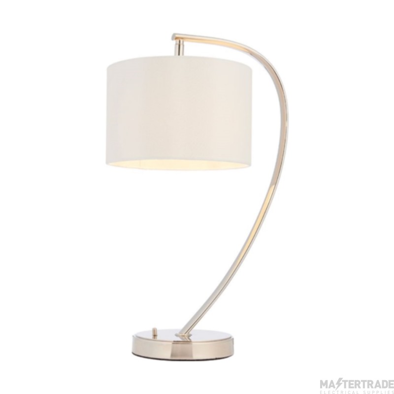 Endon Josephine 1 Light Table Lamp In Bright Nickel Plate With White Fabric Shade