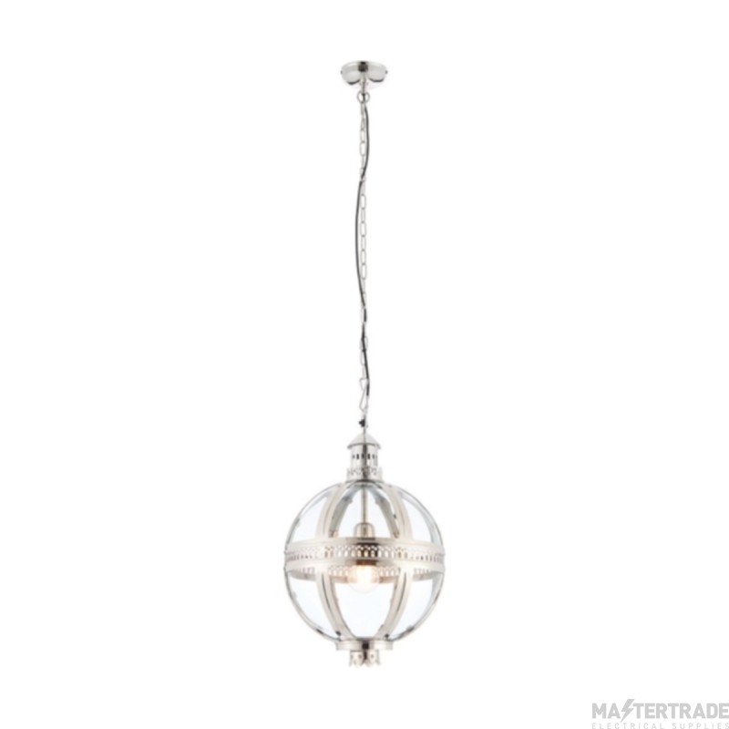 Endon Vienna One Light Ceiling Pendant In Bright Nickel With Clear Glass Dia: 305mm