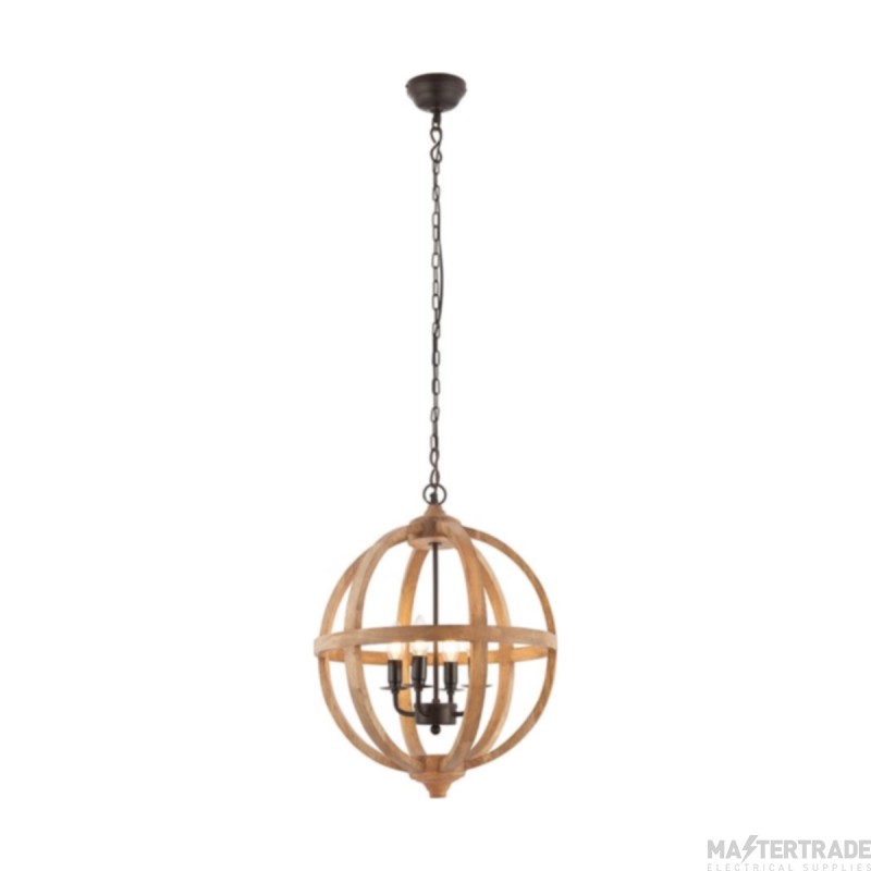 Endon Toba Four Light Ceiling Pendant In Mango Wood And Dark Bronze Paint