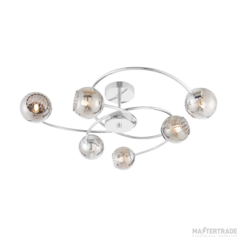 Endon Aerith Six Light Semi Flush Ceiling In Chrome Plate And Smokey Mirror Glass Shades