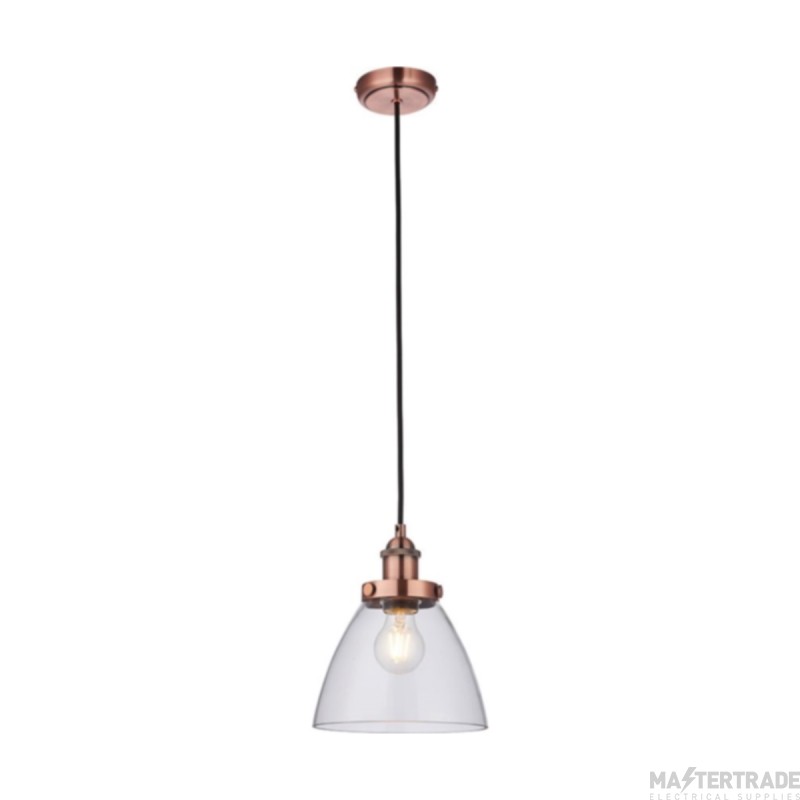 Endon Hansen 1 Light Ceiling Pendant In Aged Copper And Clear Glass