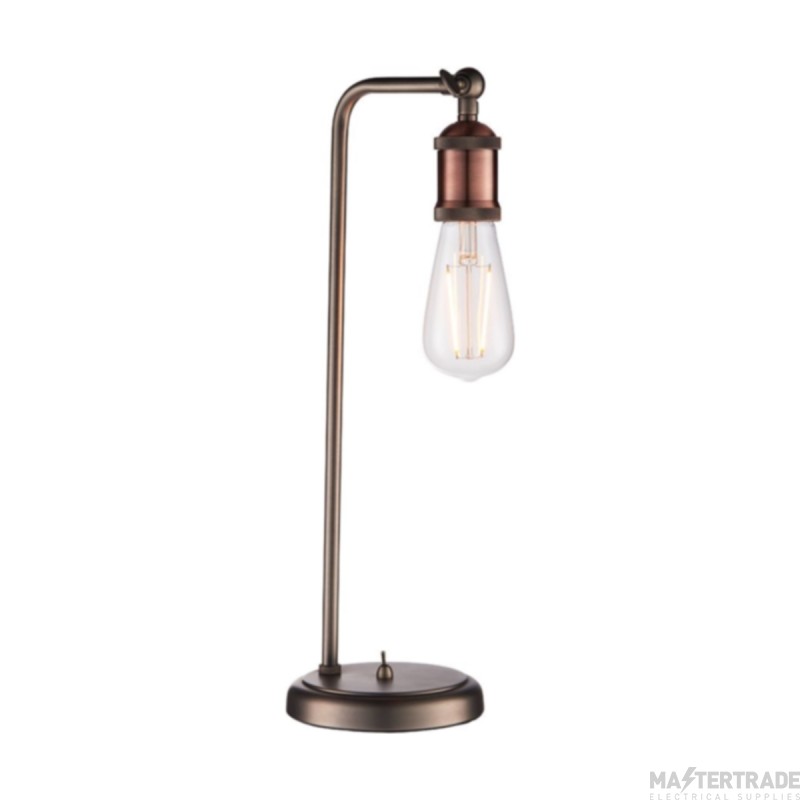 Endon Hal 1 Light Tall Table Lamp In Aged Pewter And Copper Plate