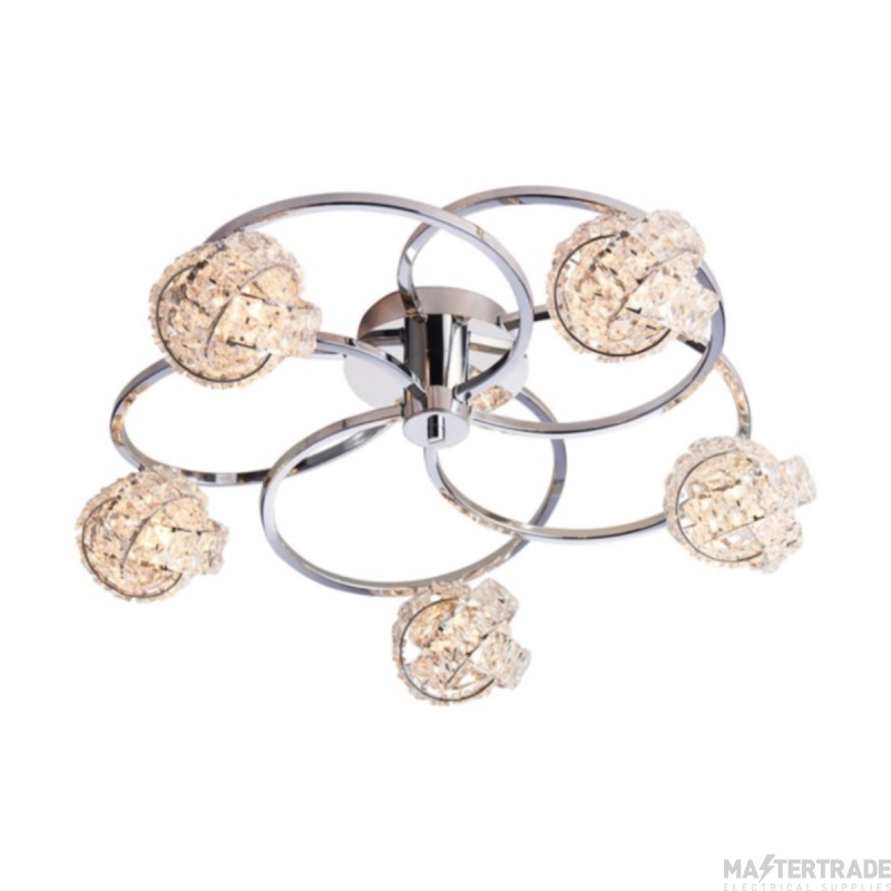 Endon Talia 5 Light Semi Flush In Chrome Plate And Clear Crystal Glass