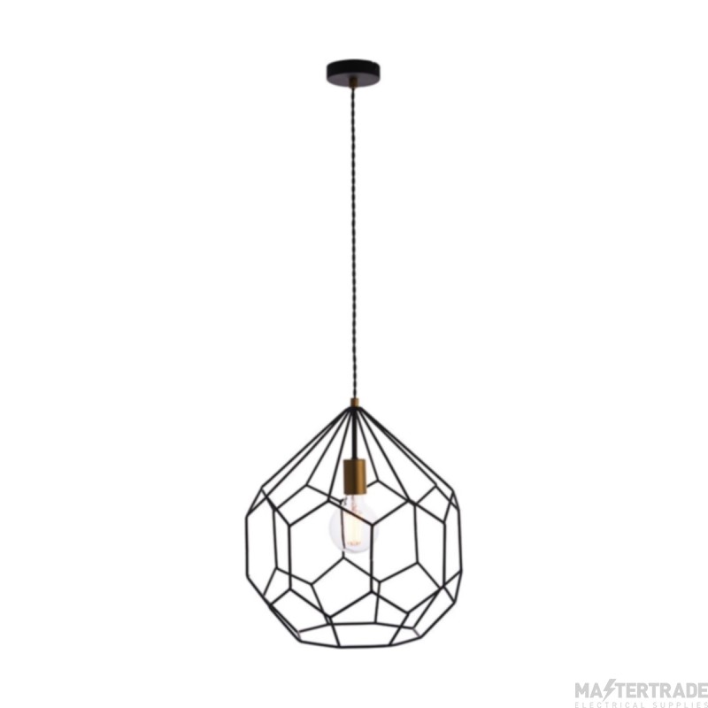 Endon Deco 1 Light Ceiling Pendant In Black And Satin Gold