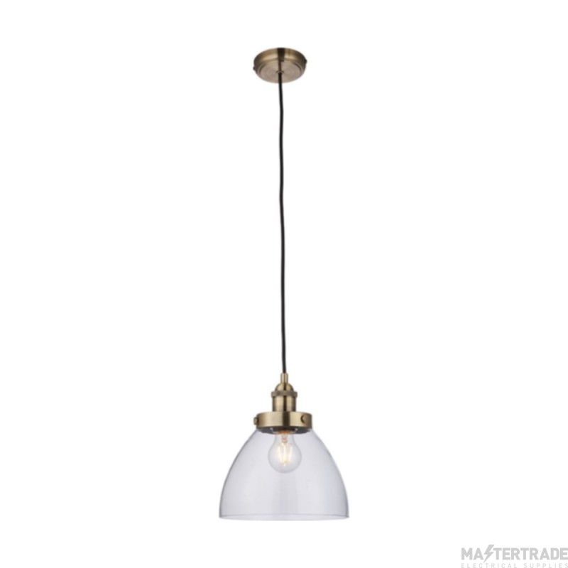 Endon Hansen 1 Light Ceiling Pendant In Antique Brass Plate And Clear Glass