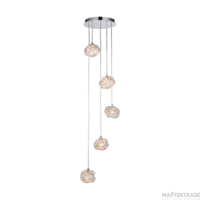 Endon Talia 5 Light Ceiling Pendant In Chrome Plate And Clear Crystal Glass