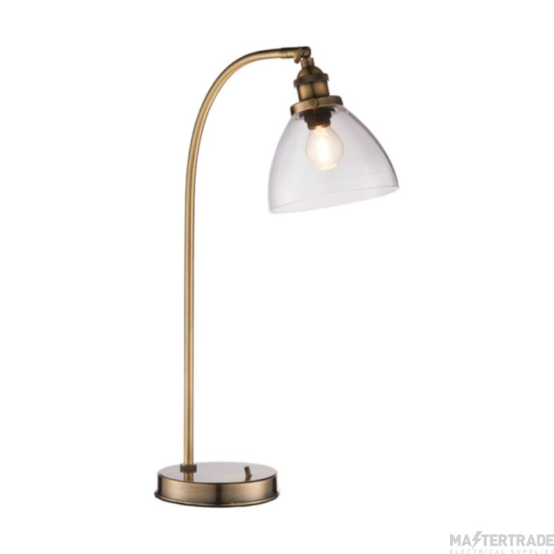 Endon Hansen Task Table Lamp In Antique Brass Plate And Clear Glass