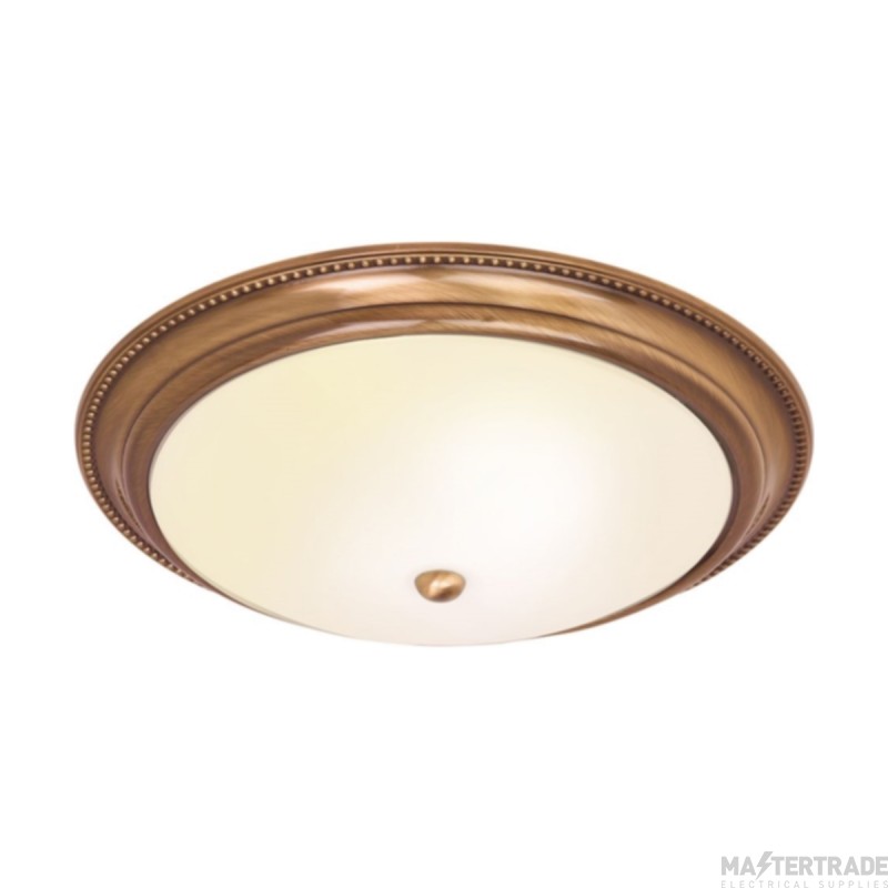 Endon Flush Light In Antique Brass With Opal Glass