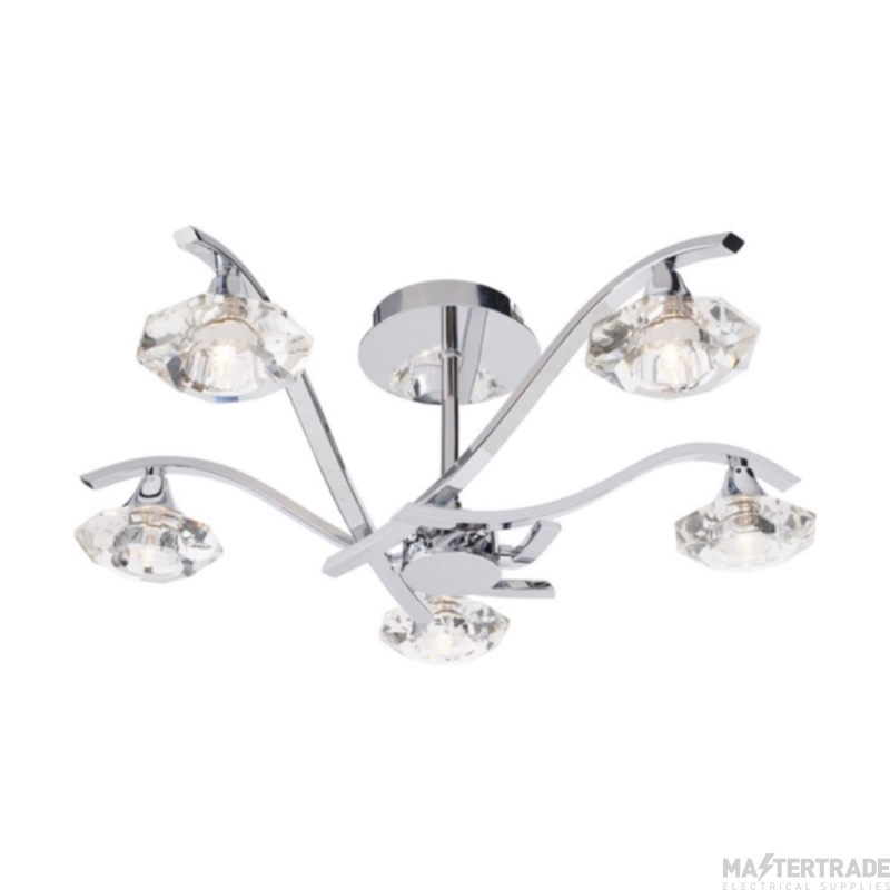 Endon 5 Light Semi Flush Ceiling with Crystal Shades