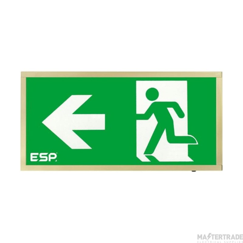 ESP D120LBR Duceri Emergency Surface Exit Box 3W LED IP20 Left Legend Lithium Battery Maintained Brass