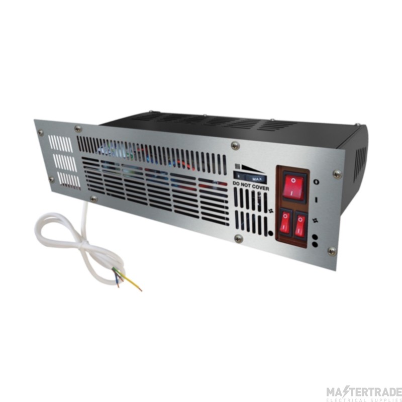 Eterna Heater Fan Plinth 3 Heat Settings IP20 Thermo Cntrl c/w Thermal Cut Out 480x125x220mm White/S/S
