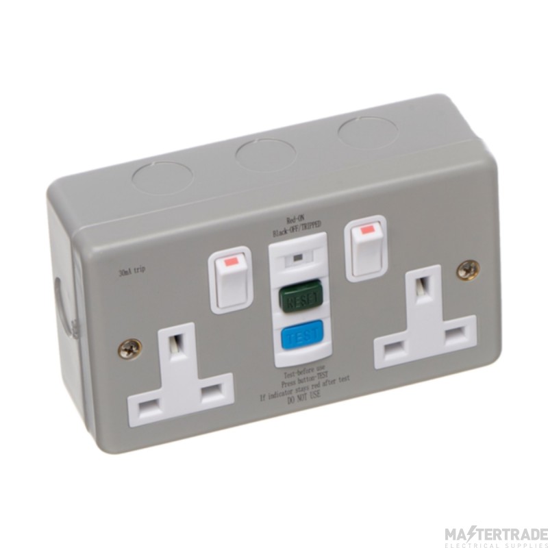 Europa RCD Double Socket Switched Clam Pack 13A Metalclad
