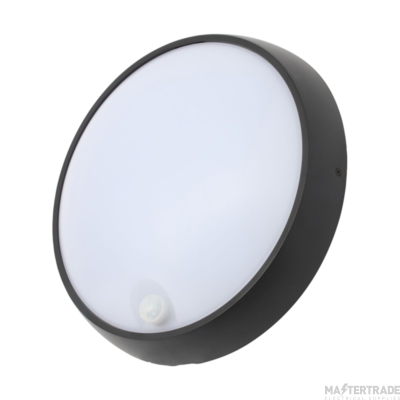 Forum Cano Large Black LED Cool White Round Bulkhead 15W 4000K with PIR