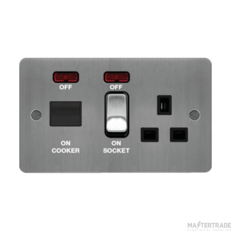 Hager Sollysta Cooker Control Unit DP c/w 13A Switched Socket & LED Black Insert 45A Brushed Steel