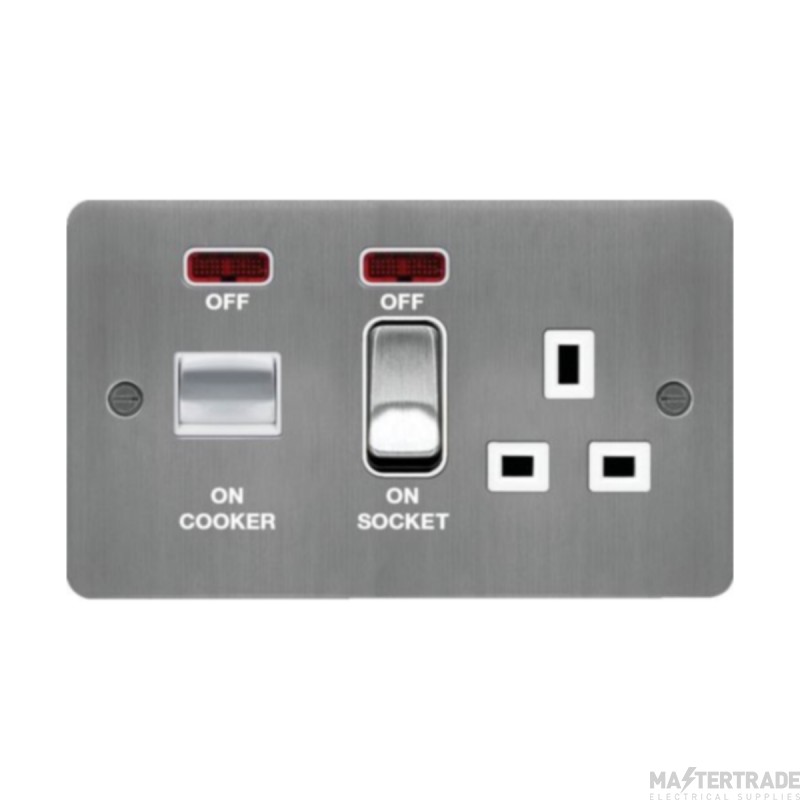 Hager Sollysta Cooker Control Unit DP c/w 13A Switched Socket & LED White Insert 45A Brushed Steel