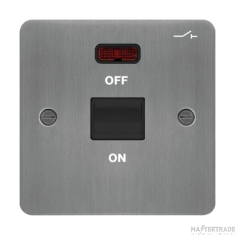 Hager Sollysta Control Switch 1 Gang DP c/w LED Indicator Black Insert 50A Brushed Steel
