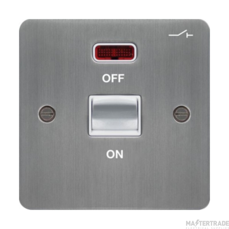 Hager Sollysta Control Switch 1 Gang DP c/w LED Indicator White Insert 50A Brushed Steel