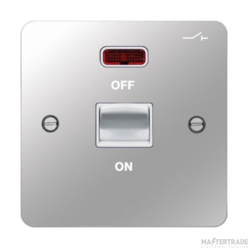 Hager Sollysta Control Switch 1 Gang DP c/w LED Indicator White Insert 50A Polished Steel