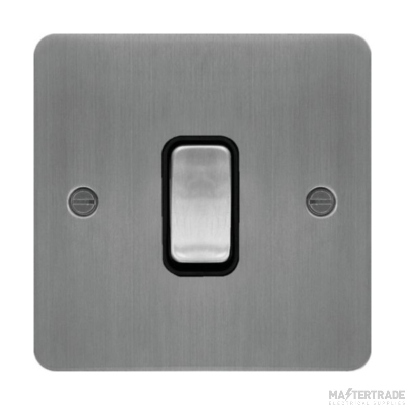 Hager Sollysta Control Switch 1 Gang DP c/w Black Insert 20A Brushed Steel
