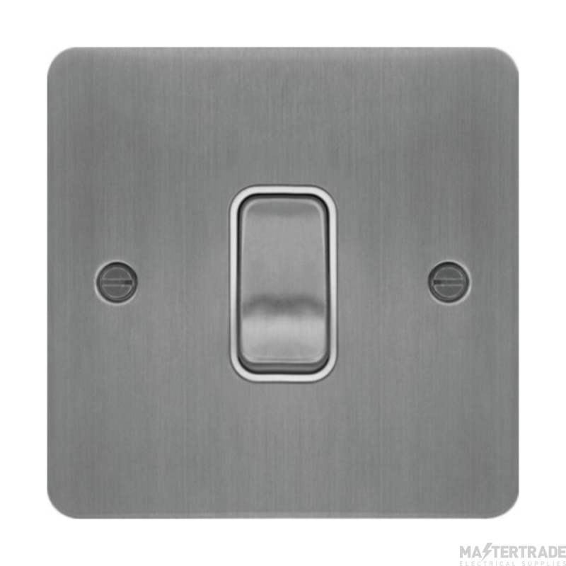 Hager Sollysta Control Switch 1 Gang DP c/w White Insert 20A Brushed Steel