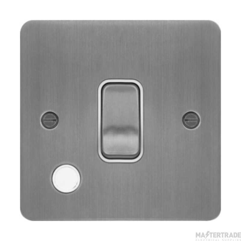 Hager Sollysta Control Switch 1 Gang DP c/w Flex Outlet White Insert 20A Brushed Steel