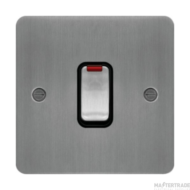 Hager Sollysta Control Switch 1 Gang DP c/w LED Indicator Black Insert 20A Brushed Steel