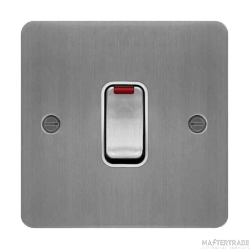 Hager Sollysta Control Switch 1 Gang DP c/w LED Indicator White Insert 20A Brushed Steel