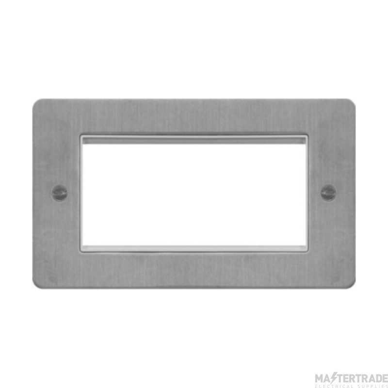 Hager Sollysta Grid Plate 2 Gang 4 Module Euro c/w White Insert Brushed Steel