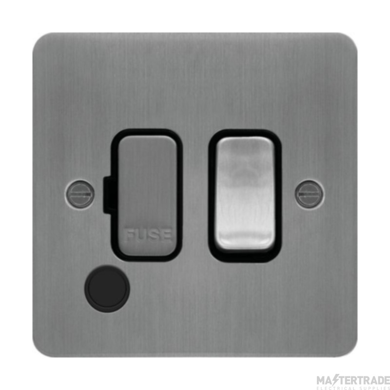 Hager Sollysta Connection Unit DP Switched Fused c/w Flex Outlet Black Insert 13A Brushed Steel