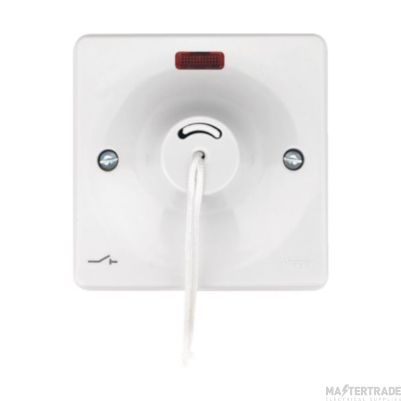 Hager Sollysta Ceiling Switch DP Isolating c/w LED Indicator for Showers up to 11.5kW 50A White