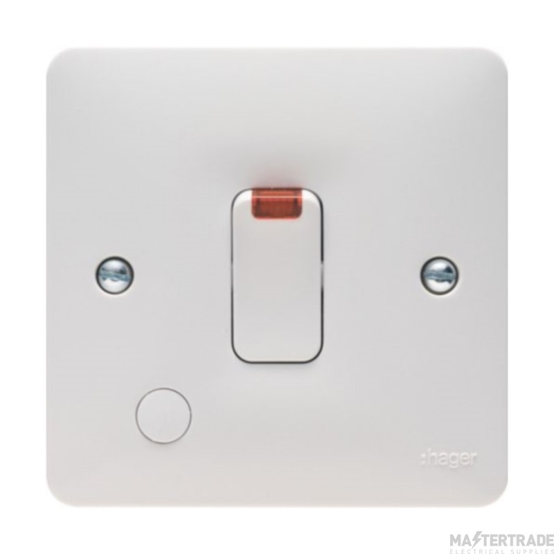 Hager Sollysta Control Switch 1 Gang DP c/w Flex Outlet & LED 20A White