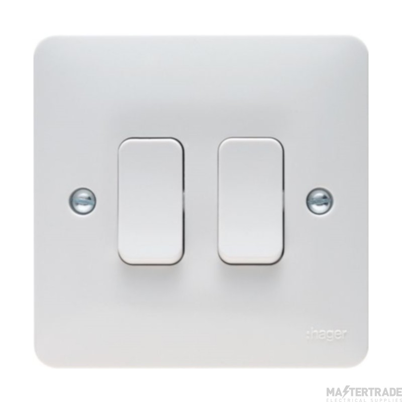Hager Sollysta 2 Gang 2 Way 10AX Light Switch White