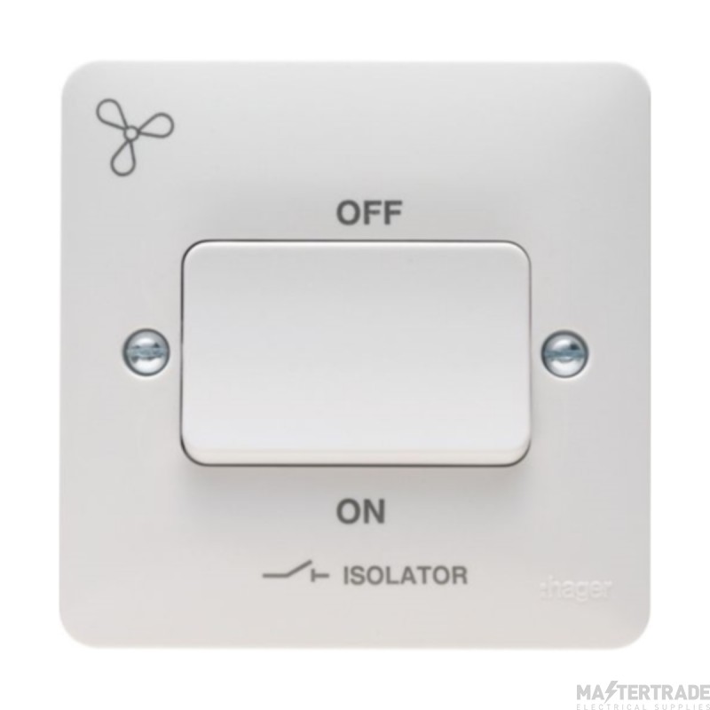 Hager Sollysta 1 Gang 10A TP Fan Isolator Switch White c/w Fan Symbol