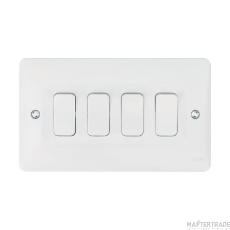 Hager Sollysta 4 Gang 2 Way 10AX Light Switch White