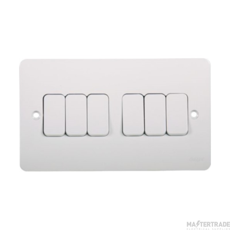 Hager Sollysta Plate Switch 6 Gang 2 Way 10AX White
