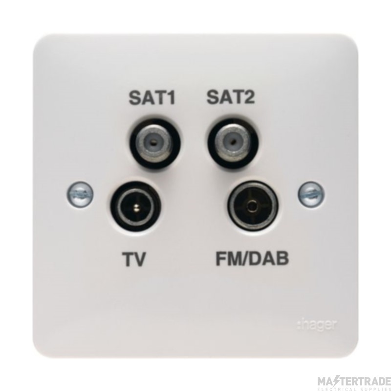 Hager Sollysta Socket Quadplex TV&FM/DAB & 2xSatellite White
