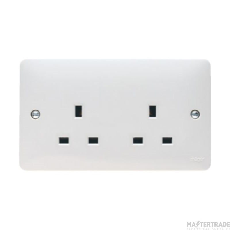 Hager Sollysta 2 Gang 13A Unswitched Socket Outlet White