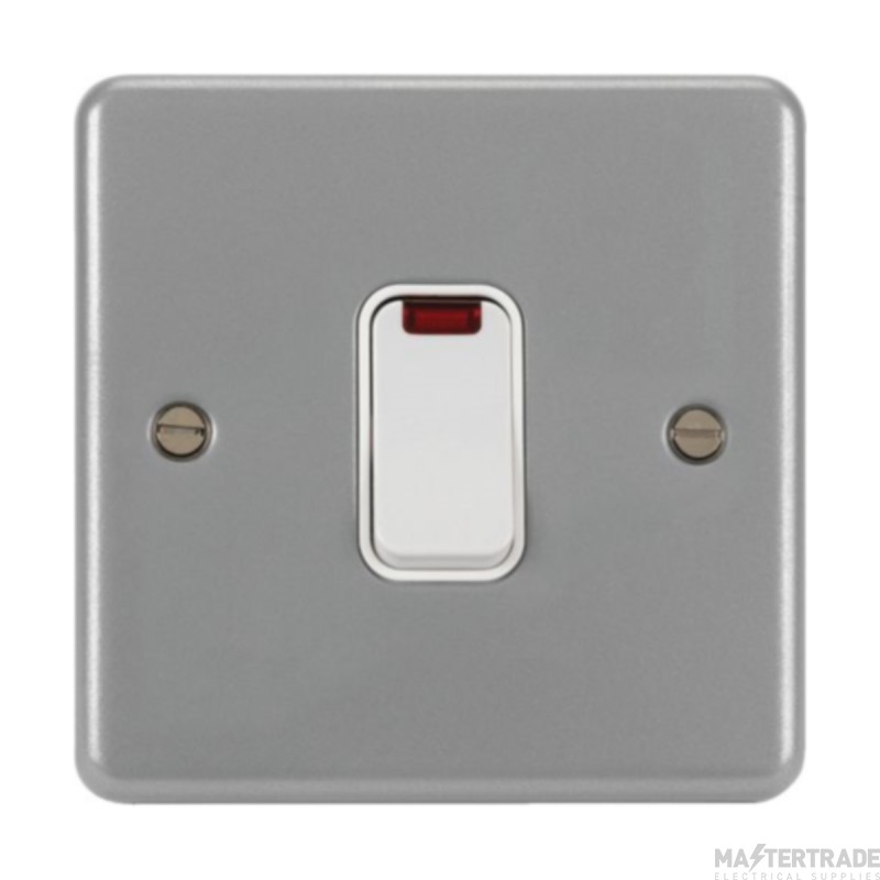 Hager Sollysta Control Switch 1 Gang DP c/w LED Indicator Backbox w/o Knockouts 50A Grey Metalclad