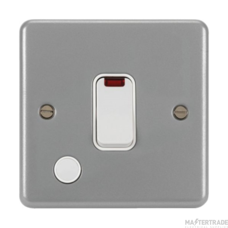 Hager Sollysta Control Switch 1 Gang DP c/w Flex Outlet & LED Backbox Knockouts 20A Grey Metalclad